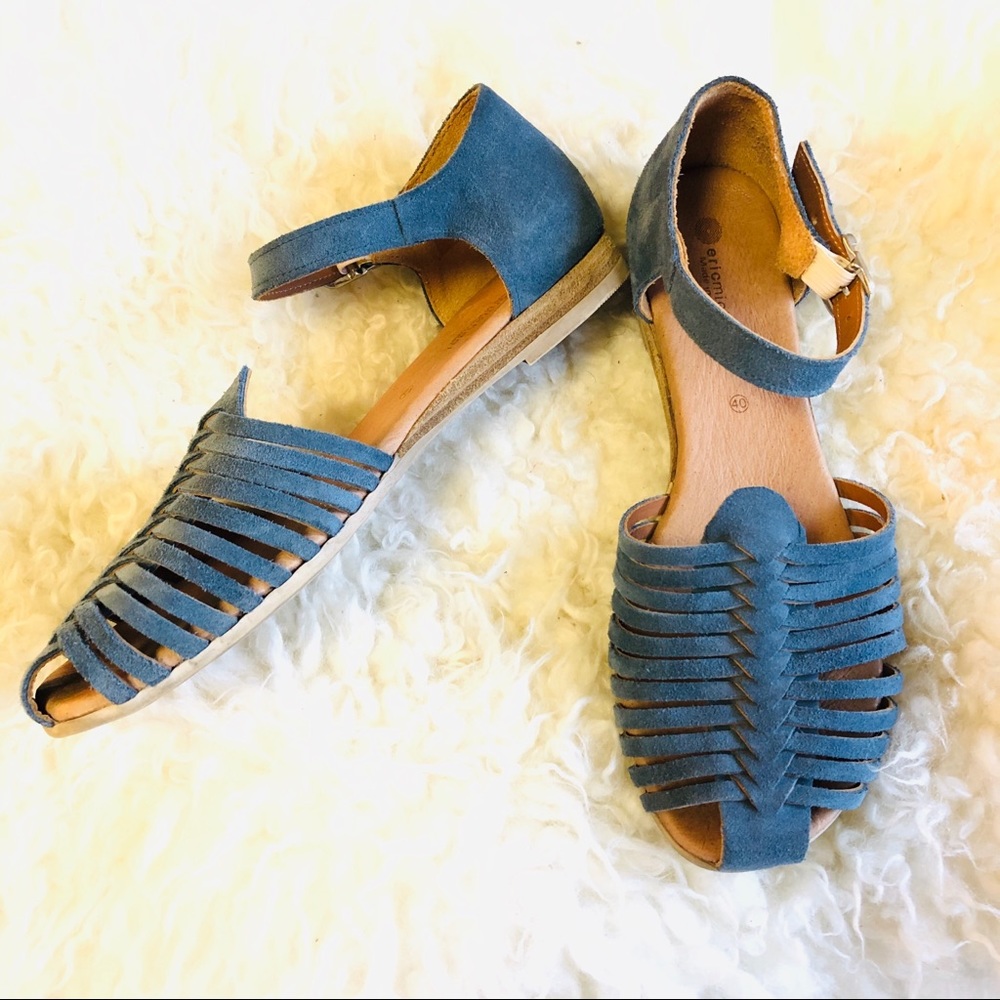 Eric Michael Portugal Gray Blue Suede Sandal Sz 40
